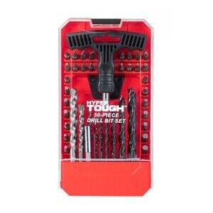 Hyper Tough 50-Piece Drill Bit And Driver Bit Set In Plastic Red Case Tools